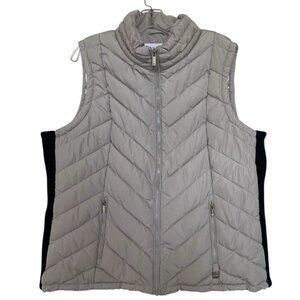 Calvin Klein Puffer‎ Vest Womens Plus Size 1X Beige Black Quilted Pockets